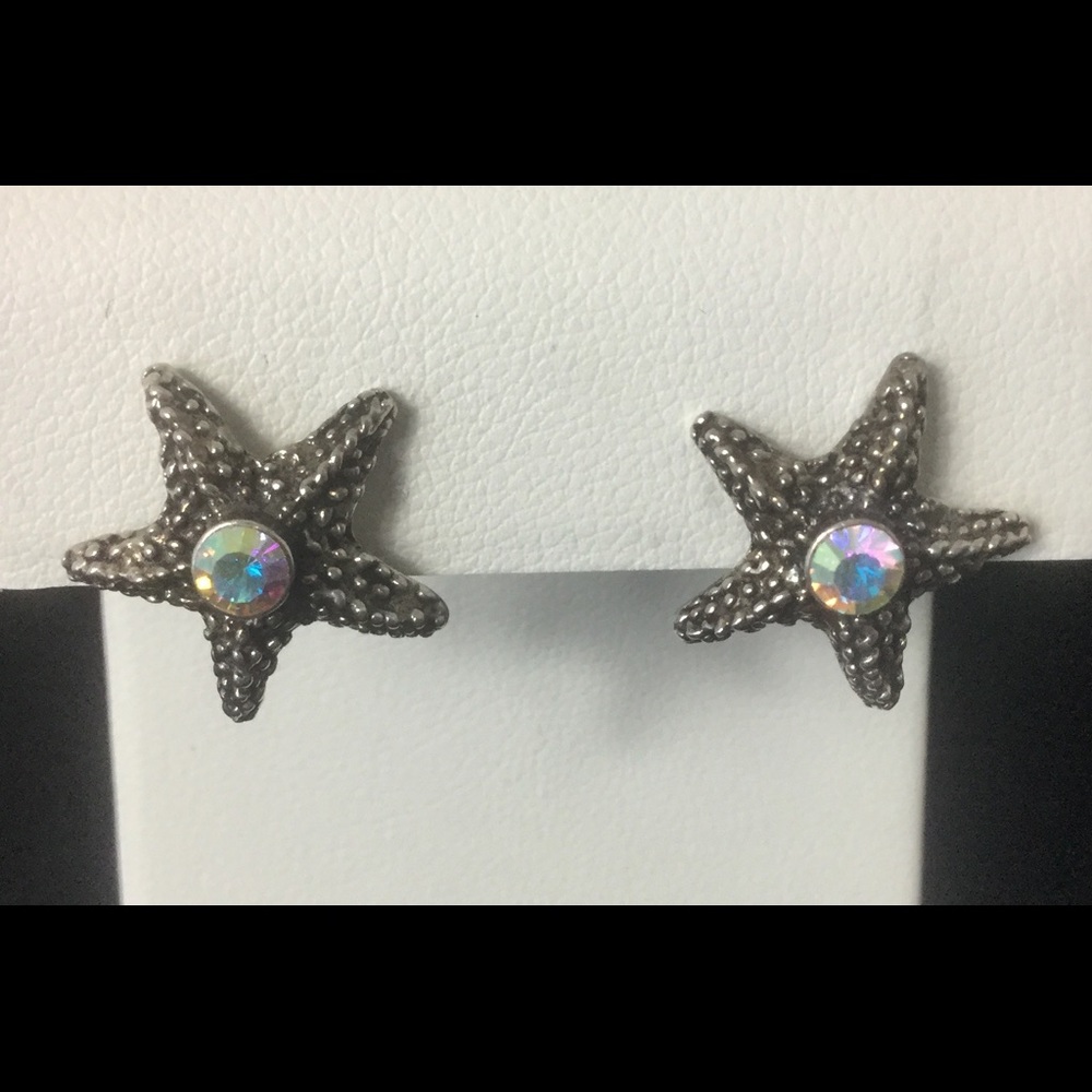 Sterling Silver Rhinestone Starfish Earrings